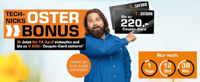 Knaller! Saturn Oster Bonus: bis zu 220€ Gutschein beim Kauf ausgewählter Produkte