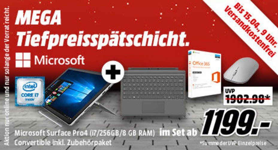 Surface Pro 4 für 1.199€ (statt 1.477€) und mehr Hammer Angebote in der Media Markt Mega Tiefpreisspätschicht