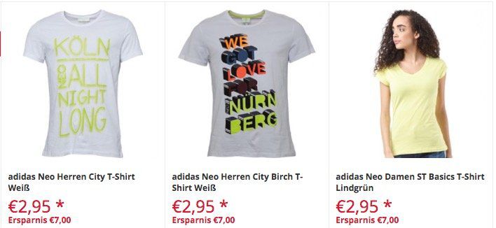 Großer T Shirt und Poloshirt Sale bei Mandmdirect   z.B. adidas Neo Herren City Birch T Shirt für 2,95€