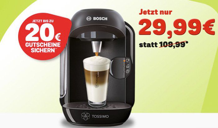 Tassimo Vivy Kapselmaschine + 20€ Gutschein nur 29,99€