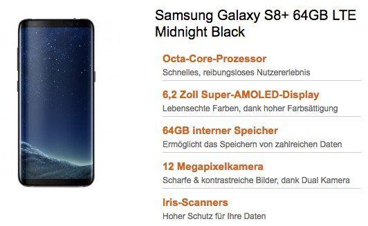 Samsung Galaxy S8 Plus für 1€ (statt 779€) + Telekom Magenta Mobil M mit 3GB LTE für 52,45€ mtl.