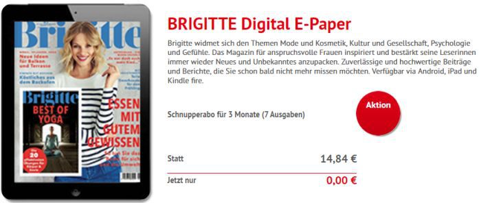 3 Monate Brigitte (Epaper) gratis – Kündigung notwendig