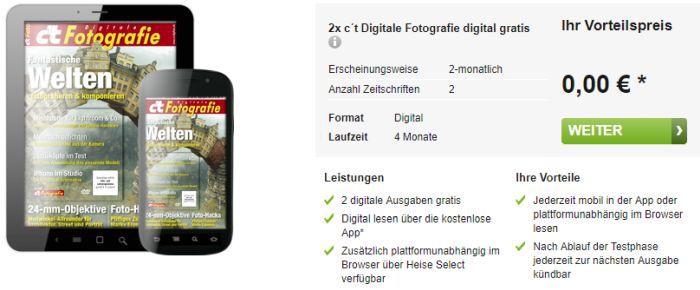 2 Ausgaben ct Digitale Fotografie (ePaper) gratis   Kündigung notwendig