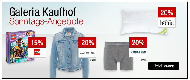 Galeria Kaufhof Sonntagsangebote   z.B. 20% auf NIKE und UNDER ARMOUR   15% Rabatt auf LEGO Friends und LEGO Duplo uvam.