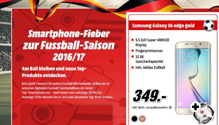 Samsung Galaxy S6 edge + Adidas Fußball für nur 349€!