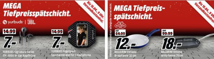 Knaller! Media Markt Mega Tiefpreisspätschicht mit Smartphones & Tablets, Haushaltsgroßgeräten, Kopfhörer u. Pfannen zum Bestpreis