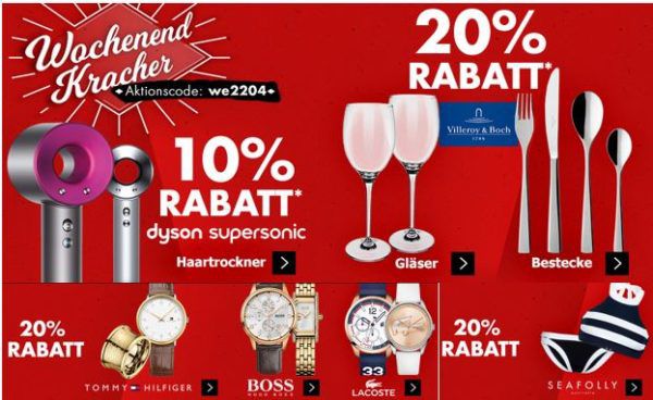 Karstadt mega Kracher mit z.B. 20% auf Villeroy & Boch Gläser und Bestecke   ausgewählte Uhren, Schmuck und Düfte