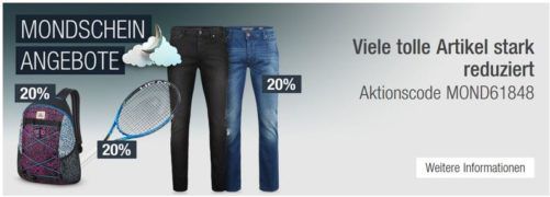 20% Rabatt auf ausgewählte Jeans & Hosen & Rucksäcke uvam.   Galeria Kaufhof Mondschein Angebote