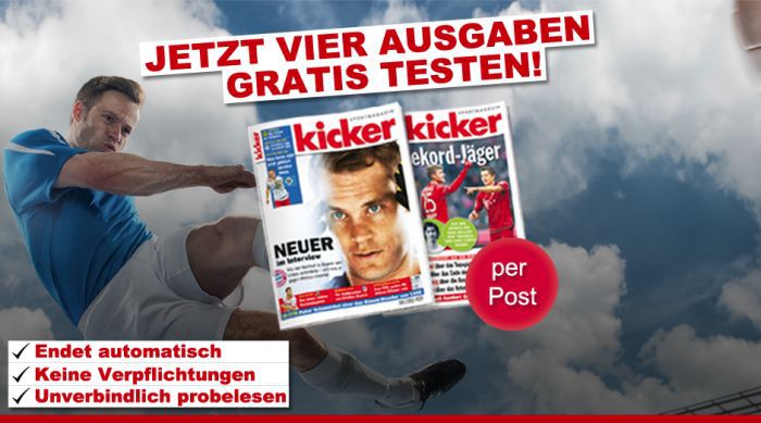 4 Ausgaben Kicker gratis – endet automatisch