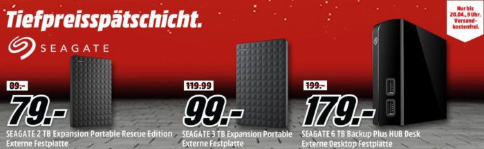 Media Markt SEAGATE Tiefpreisspätschicht   günstige Festplatten ab 55€