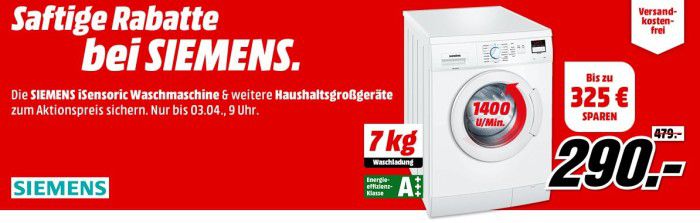 Media Markt Siemens: saftige Rabatt Aktion auf Haushalts Großartikel