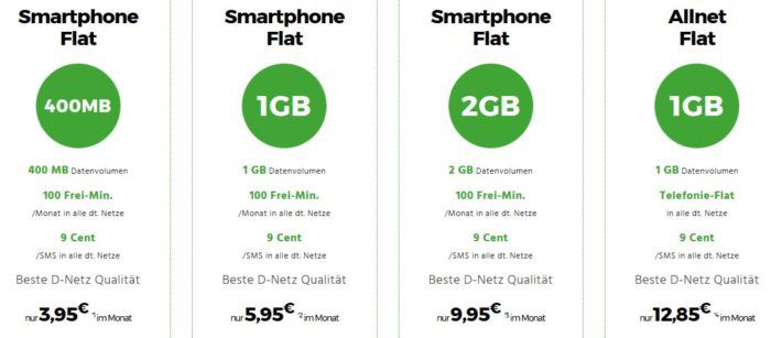 D1 Netz: Smart 400 mit 400MB + 100 Minuten für 3,95€ mtl. oder 1GB für 5,95€ und mehr günstige Verträge