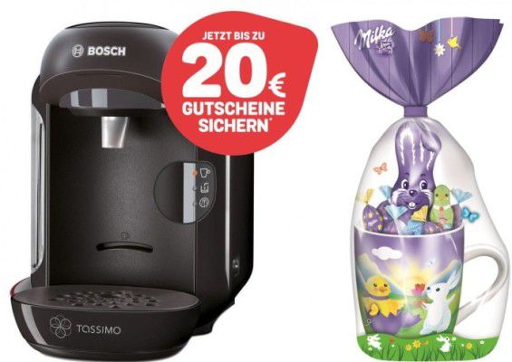 Oster Special: TASSIMO VIVY Kapselmaschine + 20€ Gutschein + Milka Tasse für 34,99€