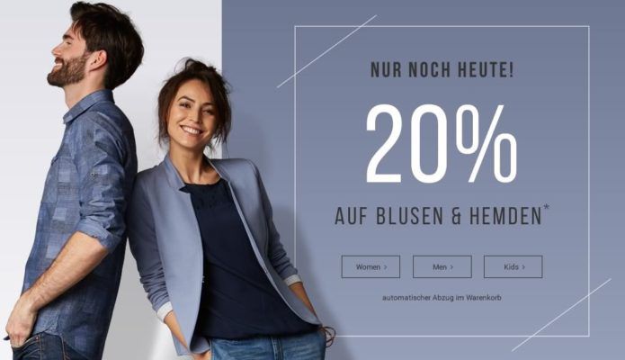 20% Rabatt auf alle Blusen & Hemden bei Tom Tailor