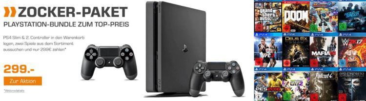 Playstation 4 Slim 500GB + 2ter Controller + 2 Spiele nach Wahl für nur 299€