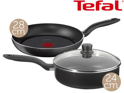 Tefal Hard Titanium Pfannenset   Schmorpfanne mit Deckel (24 cm) + Bratpfanne (28 cm) für 43,90€ (statt 92€)