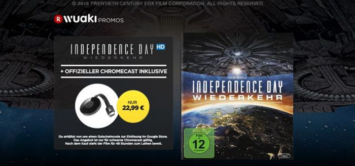 Google Chromecast 2 + HD Stream: Independence Day Wiederkehr für 22,99€