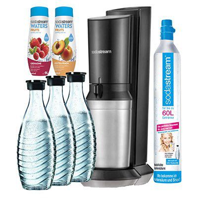 Sodastream Crystal Super Spar Pack mit 60L Zylinder + 3 Karaffen + 2 Sirup für 76,54€ (statt 137€)