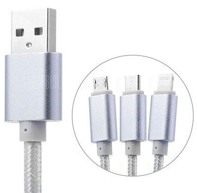 VORBEI! 3 in 1 USB Ladekabel (8 Pin + Micro USB + Type C) für 0,90€