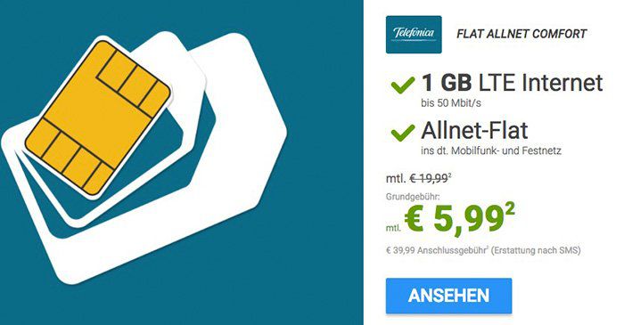 o2 Allnet Comfort mit 1GB LTE für 5,99€ mtl. + gratis 100€ Reisegutschein