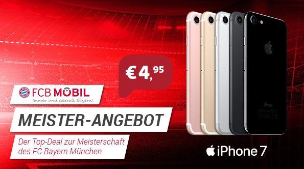 Telekom FCB Mobil M Premium Tarif mit Vorteilen + 3GB LTE + iPhone 7 oder Galaxy S8 für je 4,95€