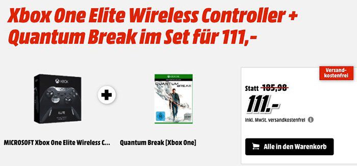 Xbox One Elite Controller + Quantum Break für 111€ (statt 147€)