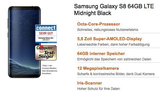 Fehler? Galaxy S8 nur 9€ + Vodafone Allnet Flat mit 2GB für 34,99€ mtl.