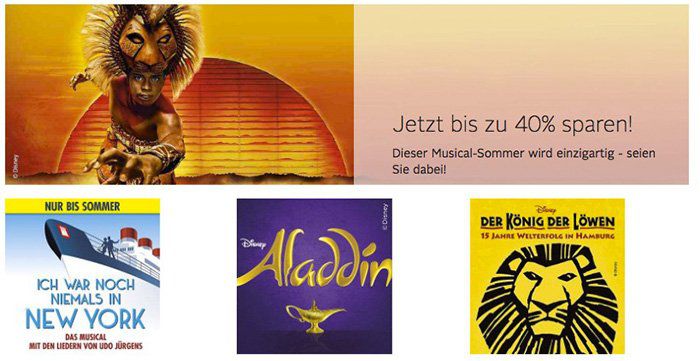 Musical Tickets bis  40% bei OTTO   z.B. König der Löwen K1 Abendvorstellung für 104,43€ (statt 137€)
