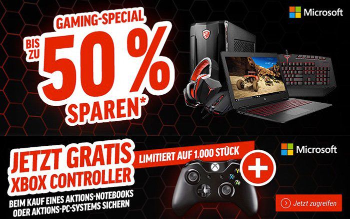 Bis zu  50% auf Gaming Notebooks, PCs & Zubehör + gratis Xbox Controller