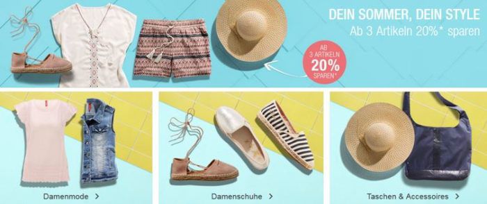 Galeria Kaufhof: 20% Rabatt ab 3 Artikeln aus den Bereichen Damenmode, Schuhe, Taschen und Accessoires bis Mitternacht