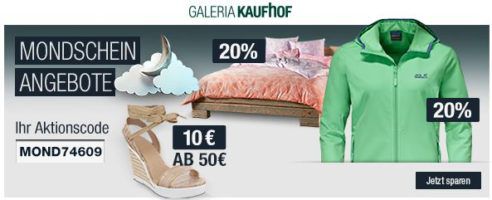 20% Rabatt auf Besteck, Marken Sportbekleidung uvm.   Galeria Kaufhof Mondschein Angebote