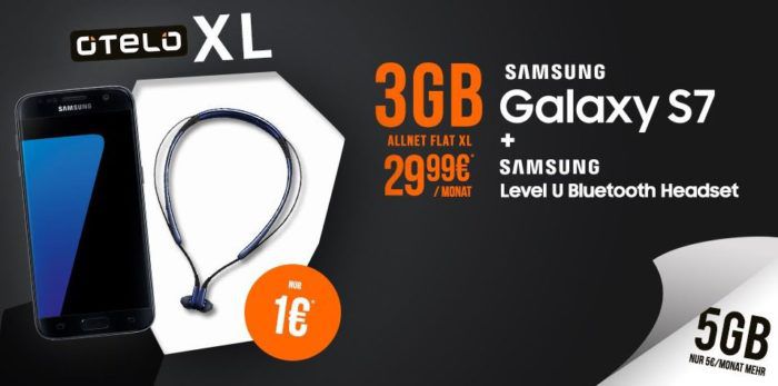 Samsung S7 + Samsung Level U  + Otelo AllNet + 3GB Daten für 29,99€ mtl.