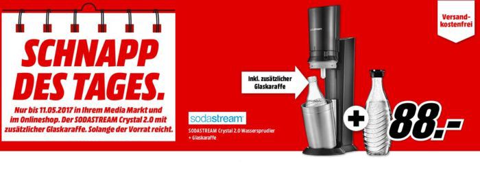 HOT! Sodastream Crystal Wassersprudler Titan + 2 Glaskaraffen für 88€ (statt 110€)