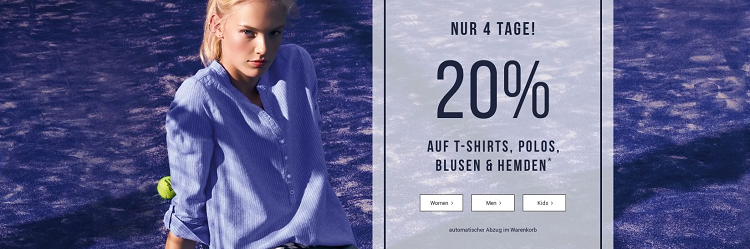 15% Rabatt auf T Shirts, Blusen, Hemden und Poloshirts bei Tom Tailor