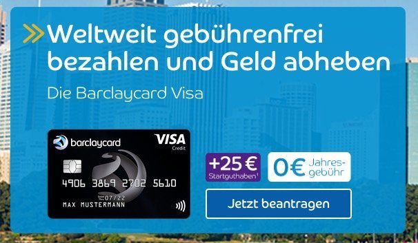 Kostenlose Barclaycard Visa mit 25€ Startguthaben geschenkt