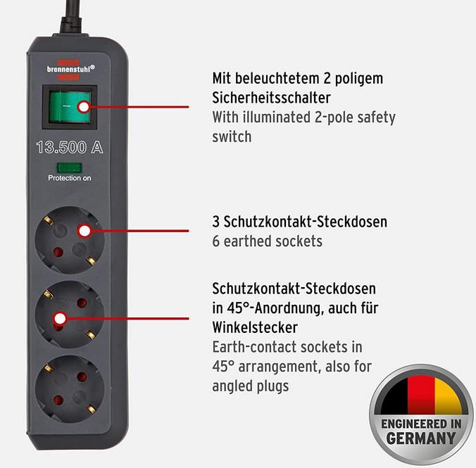 Brennenstuhl Eco Line 13.500A Überspannungsschutz Steckdose 3 fach für 12,95€ (statt 18€)