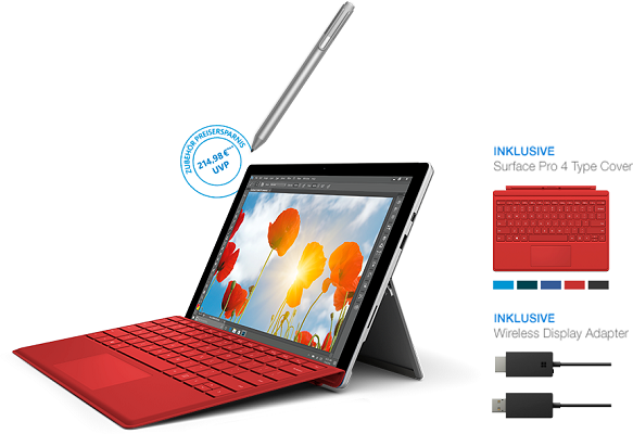 Surface Pro 4 + Type Cover und Wireless Display Adapter ab 749€