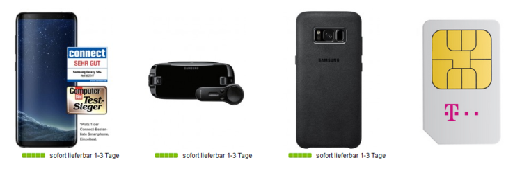 Samsung Galaxy S8 + Zubehör für 1€ + Telekom Magenta Mobil M mit 3GB LTE für 53,74€ mtl.