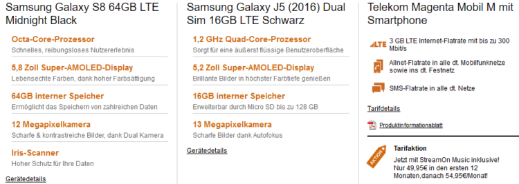 Samsung Galaxy S8 + Galaxy J5 (2016) für 1€ + Telekom Magenta Mobil M mit 3GB LTE für 53,74€ mtl.   Friends Vorteil möglich