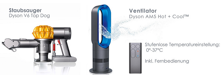 Dyson V6 Top Dog für 149€ (statt 194€) oder AM5 Hot + Cool für 229€ (statt 307€)