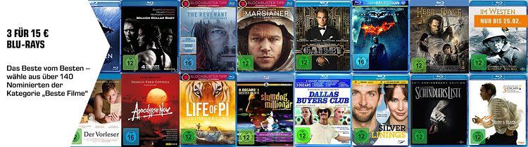 Saturn: 3 Blu rays für 15€