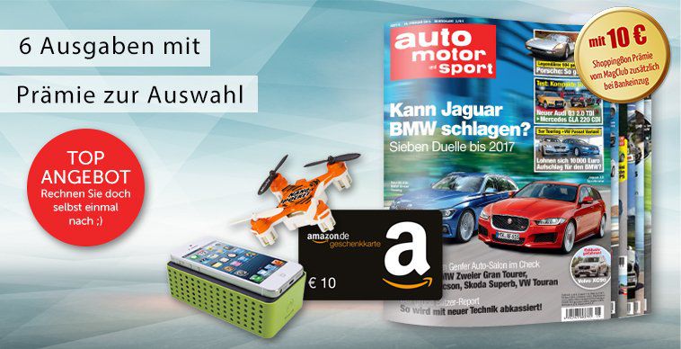 7 Ausgaben Auto Bild für 16,80€ + 10€ Gutschein & 10€ ShoppingBon bei Bankeinzug