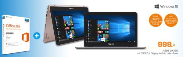 ASUS Zenbook Flip UX360UAK   13 Zoll Convertible mit i5, 8GB RAM, 256GB SSD + Win. 10 für 699€ + 150€ Cashback