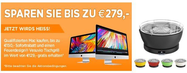 Verlängert: Bis zu 150€ Rabatt auf neue Mac Modelle + gratis Holzkohlegrill (Wert 108€) + 5% EDU Rabatt möglich