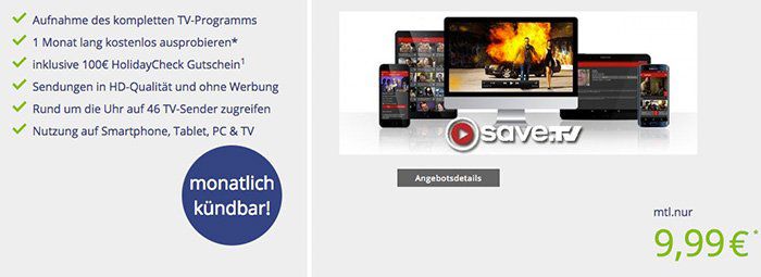 1 Monat save.TV gratis + 100€ Reisegutschein