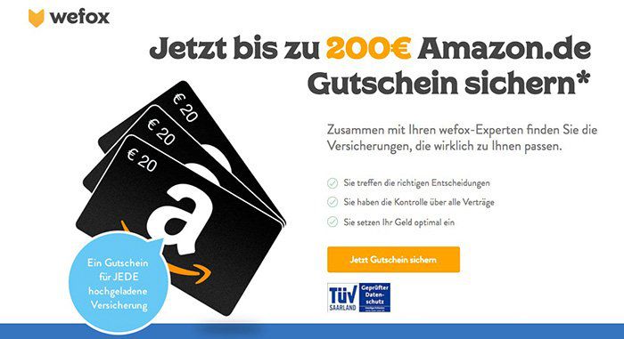 wefox Versicherungs Manager nutzen und bis zu 200€ Amazon Gutscheine bekommen