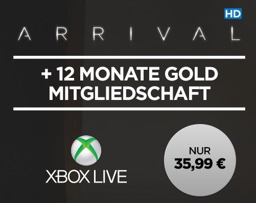 12 Monate Xbox Live Gold + Arrival HD Stream für 35,99€