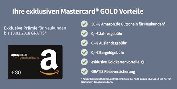 payVIP Mastercard Gold (100% gebührenfrei) + 30€ Amazon.de Gutschein + gratis Reiseversicherung