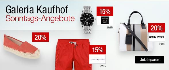 Galeria Kaufhof Sonntagsangebote   z.B. 20% Rabatt auf Damen und Herren Schuhe, 30% auf ausgewählte Spirituosen und Weine, 13% auf Lego Creator