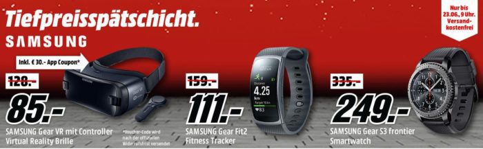 Media Markt SAMSUNG Tiefpreisspätschicht   günstige Smartwatches u. Tracker wie SAMSUNG Gear Fit 2  für 111€